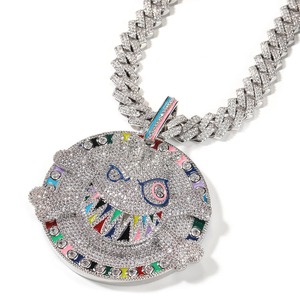 BES Colgante de Moissanita de Forma Redonda Adorable, Collar con Placa de Diseño de Dibujos Animados a Color, Joyería Hip Hop de Gran Tamaño para Raperos - Product Image 5