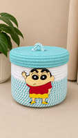 Panier de rangement rond en corde de coton tressée avec couvercle, couleur personnalisable, poignée écologique, mini bac à jouets mignon pour chambre d'enfant, boutique