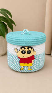 Safari Jungle <b>Animals</b> Jeep Woven Cotton Rope <b>Basket</b> with Lid Long Handles Kids Carry Bag Toy Storage Artistry By PR India - Product Image 3