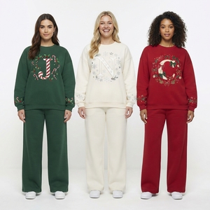 Custom <b>Christmas</b> Letter Embroidery <b>Women</b> Crew Neck <b>Sweatshirt</b> with Matching Long Pants Winter Casual Lounge Suit - Product Image 6