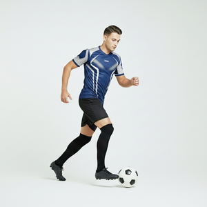 Camiseta de Fútbol de Último Diseño con Forro Curvo, Transpirable, de Secado Rápido, Combinación Azul Marino y Plateado, Impresión por Transferencia de Calor - Product Image 1