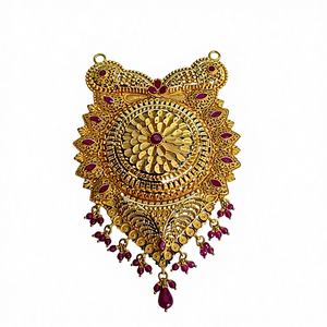 Colgante de oro macizo de 22 quilates, diseño floral tradicional indio ornamentado con filigrana, joyería nupcial grande y llamativa para mujer - Product Image 1