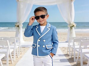 Costume de blazer bleu ciel à double boutonnage pour garçons, pour mariage et cérémonie sur la plage - Product Image 2
