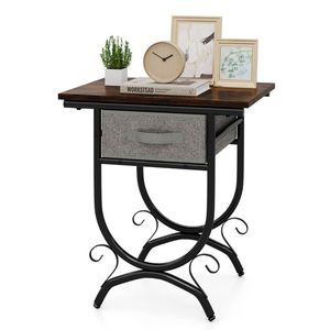 Living Room Console <b>Table</b> with Fabric <b>Drawer</b> and Carved Metal Frame Elegant <b>Side</b> <b>Table</b> - Product Image 5