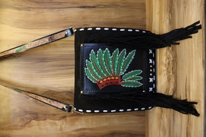Bolso de piel de vaca con estampado Occidental recién llegado, bolso de mensajero con borlas de cuero tallado a mano - Product Image 2