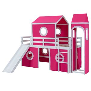Twin Size Loft Bed with <b>Pink</b> <b>Slide</b> Tent Tower Kids' Beds with Unique Features (OLD SKU WF532001AAH) - Product Image 3