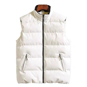 Quality <b>Men's</b> Winter <b>White</b> Puffer <b>Vest</b> Big Size Solid Cotton Sleeveless Jacket with Breathable Feature Waistcoat - Product Image 1