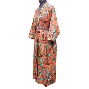 Kimono de Algodón Hecho a Mano con Estampado Digital, Manga Larga, Multicolor, Cuello en V, Cierre con Cinturón, Secado Rápido y Transpirable para Mujer - Product Image 3