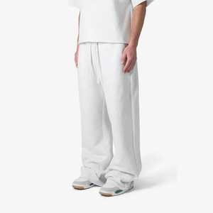 Pantalon de survêtement décontracté en toile unie de haute qualité pour homme, coupe ample, avec logo personnalisé, en molleton épais 380g, coupe droite et ourlet ouvert - Product Image 2