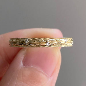 Minimalist Flush Set Lab Grown Diamond Gold Plated 9k Purity Women's Wedding Band Modern Vintage Style <b>Ring</b> Set - Product Image 4