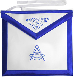 Delantal Masónico Personalizado Blanco con Ribete Azul, Compás y Escuadra Bordados, Insignia Cosida para Prendas - Product Image 1