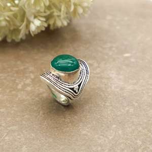 Handmade 925 Sterling Silver Green Onyx <b>Ring</b> Oxidized Boho <b>Statement</b> <b>Ring</b> for Women Vintage Style Round Gemstone Jewelry - Product Image 1