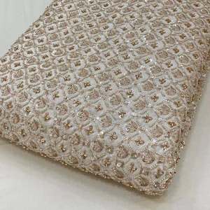 Tissu perlé en soie et mousseline, tissu brodé, dentelle à sequins, organza pour robe de mariée, abaya, caftan, fournisseur de mode, exportateur en gros - Product Image 5