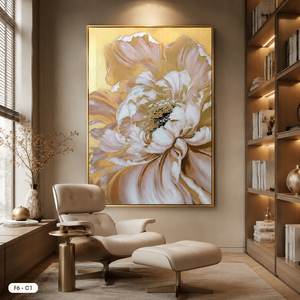 Cuadro Decorativo de Pared con Diseño Floral, Modelo F6-C1, Pintado a Mano por HALO, Arte Abstracto Original en Lienzo con Marco, Pintura al Óleo de Flores para el Hogar - Product Image 5