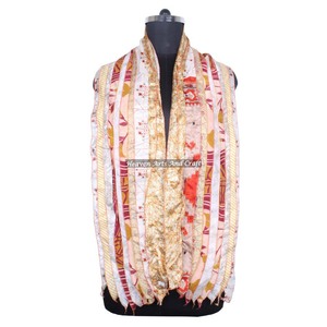 Écharpe vintage en soie à 10 bandes Patti pour filles SC024 – Stole tendance avec patchs de sari indien, écharpe réversible colorée - Product Image 1