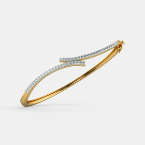 กำไลข้อมือทองคำรูปคลื่นเพชรสองแถวแบบเปิด - Product Image 1