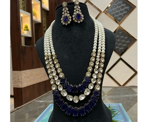 Attractive Kundan Long Layered <b>Necklace</b> <b>Set</b> Fashionable Stone With <b>Pearl</b> Look <b>Necklace</b> Designed for Women for Wedding Engagement - Product Image 2