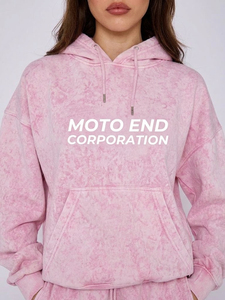 Ensemble de survêtement en molleton rose délavé pour femme Moto End Corporation – Sweat à capuche et pantalon décontracté coupe ample toutes saisons - Product Image 6