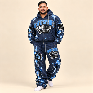 <b>Graphic</b> <b>Zip</b> <b>Up</b> <b>Hoodie</b> And Sweatpants Set REXFIT SPORTS Unisex Print Tracksuit Distressed Patches Custom Label Wholesale - Product Image 2