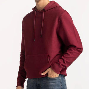 เสื้อฮู้ดผู้ชายสีเบอร์กันดี ทรงปกติ ผ้าถัก สีพื้น เรียบง่าย สวมใส่สบาย มีกระเป๋าหน้า เหมาะสำหรับใส่ในฤดูใบไม้ร่วง - Product Image 5