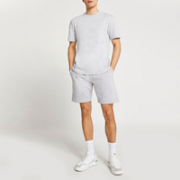 Conjunto de Pantalones Cortos y Camiseta de Felpa Francesa de Alta Calidad para Hombre, Personalizable con Marca, Color Gris Claro, 2 Piezas