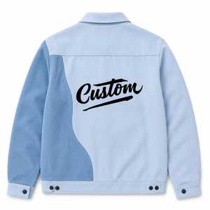 Veste d'hiver personnalisée pour homme en polyester, bleue, chauffante, brodée, à boutons sur le devant, col rabattable, style décontracté - Product Image 3