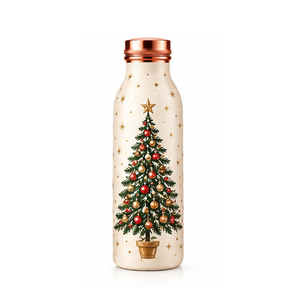 ขวดน้ำโลหะลายต้นคริสต์มาส ดีไซน์วินเทจ พกพาสะดวก พร้อมฝาปิด - Product Image 1