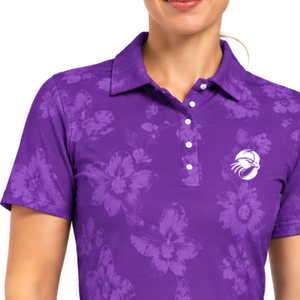 <b>Purple</b> Women Short Sleeve Printed Golf <b>Polo</b> <b>Shirt</b> Floral Pattern Performance Sports Top Custom Wholesale Breathable Golf Apparel - Product Image 3
