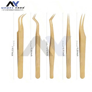 Juego de 5 Herramientas para Pestañas, Pinzas para Pestañas Postizas, Kit para Extensión de Pestañas, Juego de 5 Aplicadores de Acero Inoxidable Dorado - Product Image 3