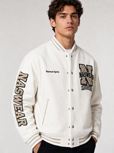 Leather Sleeve <b>Men's</b> <b>White</b> Varsity <b>Jacket</b> With Chenille patches Letter Logo Autumn Wear Regular Fit <b>Men</b> varsity <b>jacket</b> - Product Image 5