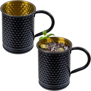 Juego de Tazas Moscow Mule de 18 oz, Metal Martillado Negro Mate, Doble Pared, Antiderrames, Ecológicas, Interior Dorado, para Cócteles - Product Image 5