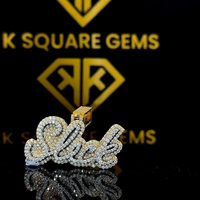 Pendentif Moissanite Personnalisé pour Enfants, Lettre et Nom sur Mesure, Argent VVS, Bijoux Hip Hop Iced Style Rappeur, Cadeau Personnalisé pour Hommes