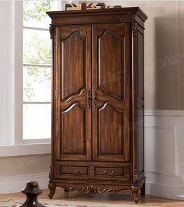 Armario de Lujo Hecho a Mano con Madera Sólida de 2 Puertas y Cajones Inferiores con Acabado de Tallado Ornamentado - Product Image 1