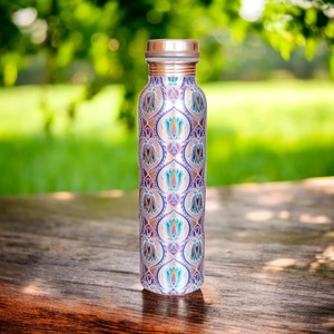 Pure Copper Double Wall <b>Water</b> <b>Bottle</b> with Elegant Printed Design Leak Proof Cap for Home Office & Travel Use <b>Bulk</b> - Product Image 1