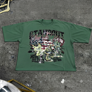 T-shirt graphique vintage surdimensionné pour homme, 100% coton, streetwear, vert délavé, coupe ample, impression personnalisée, OEM ODM - Product Image 1