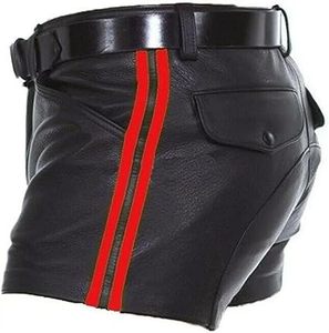 Shorts en cuir à taille élastique, style rave, avec poches, pour un look décontracté et streetwear - Product Image 2