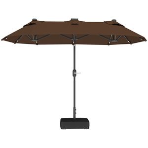 Ombrellone da Giardino Bifacciale 3m con Luci Solari e Base Inclinabile a Pulsante per Tavolo da Pranzo o Caffè - Product Image 1
