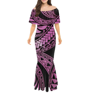 Vestido de sirena ajustado con estampado polinesio tradicional samoano, diseño personalizado, sin hombros, vestidos Puletasi para mujer - Product Image 4