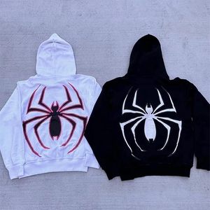Sudadera con capucha extragrande Y2K con cremallera completa y estampado de araña para mujer y hombre, chaqueta estilo grunge streetwear para adolescentes. - Product Image 5
