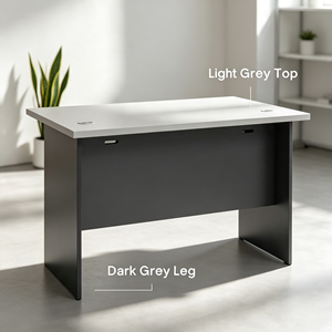 Bureau de travail rectangulaire moderne, plateau gris clair, pieds gris foncé, design minimaliste, bureau autoportant en métal, mobilier de bureau à domicile - Product Image 1