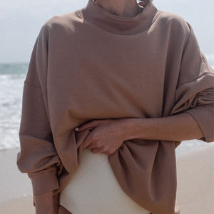 Women Ivory Oversized <b>Mock</b> <b>Neck</b> Sweatshirt Long Sleeve Relaxed Fit Fleece Pullover Casual Lounge Tunic <b>Top</b> - Product Image 5
