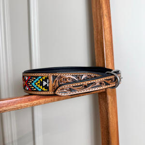 Real Handmade Western Style Multi Beaded Leather Luxury Dog Collar Genuine Leather <b>Padded</b> Durable Adjustable Custom Pet Collar - Product Image 3