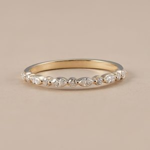 Minimalist Marquise And Round Cut Diamond Half Eternity Band <b>Ring</b> Lab Grown 10K Yellow Gold Wedding Bridal Gift For Party Charms - Product Image 1