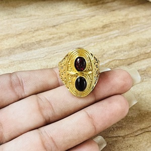 Premium Look Gold Plated Brass Black Onyx & Garnet <b>Ring</b> Vintage Style Filigree Texture <b>Ring</b> <b>Statement</b> Handmade Wholesale <b>Ring</b> - Product Image 5