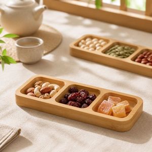 Juego de bandejas de madera premium para salsas y condimentos, bandeja para servir frutos secos, diseño portátil con divisiones. - Product Image 2