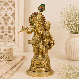 Murti Radha Krishna traditionnel indien en laiton, style Art Déco, plaqué or, finition antique, pour Mandir, artisanat de luxe pour salon, Diwali - Product Image 4