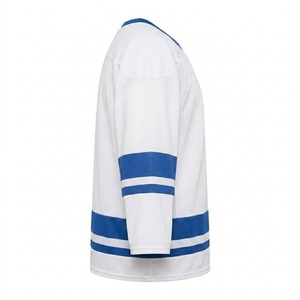 Camiseta de Hockey sobre Hielo Personalizada con Rayas Blancas y Azules, Cuello en V, Manga Larga, Transpirable, 100% Poliéster de Secado Rápido, Unisex para Adultos - Product Image 4