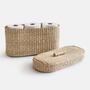 Organisateur de papier toilette en jonc de mer, panier tressé durable avec couvercle et poignée, rangement pour salle de bain, maison, hôtel, vente en gros, B2B - Product Image 1