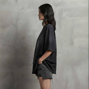 New Article Women's Oversized Black T-<b>Shirt</b> With <b>Flame</b> Logo Crew Neck Loose Fit Regular Short Sleeve 100% Cotton Jersey - Product Image 3
