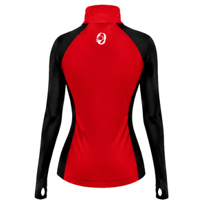 Women Quarter Zip Athletic <b>Top</b> <b>Red</b> <b>Long</b> <b>Sleeve</b> Fitted Sports Training Shirt High Collar Thumbhole Performance Activewear - Product Image 2